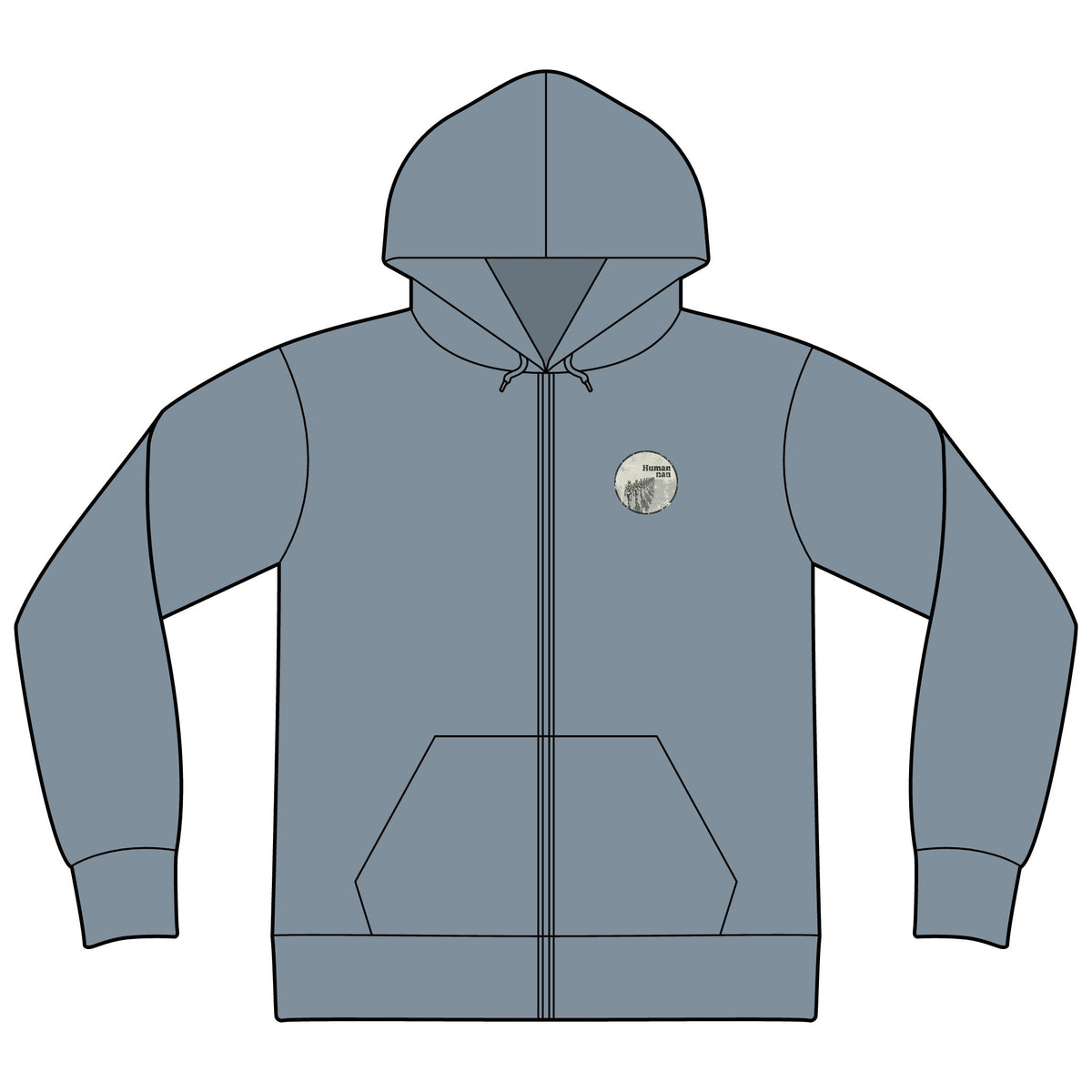 Full-Zip Hoodie with Minimal Nature Patch — Earth Tones, Casual Zip-Up Sweatshirt